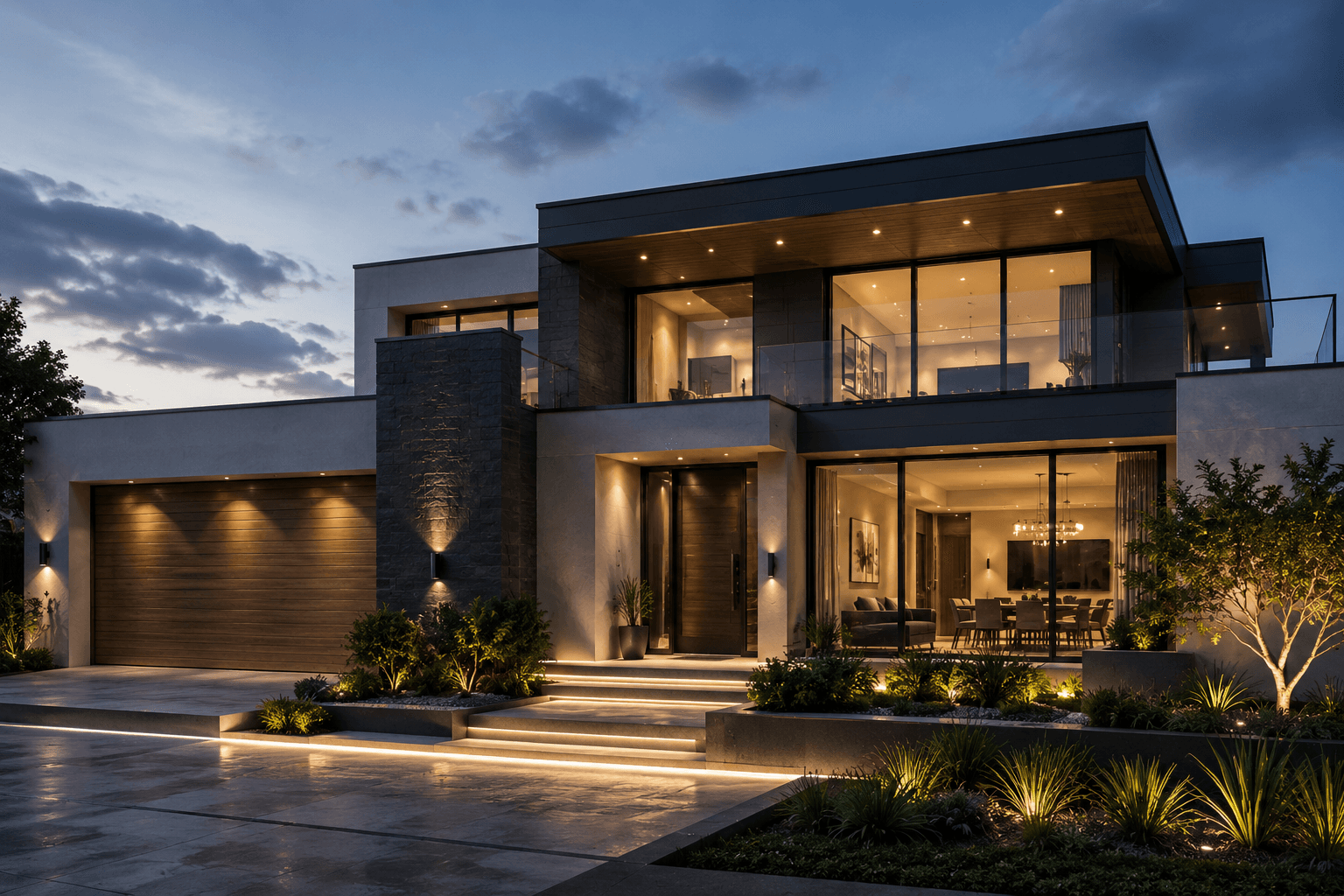 Premium modern Sydney home at dusk